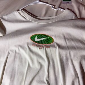 Nike White Tee with Green and Orange Design